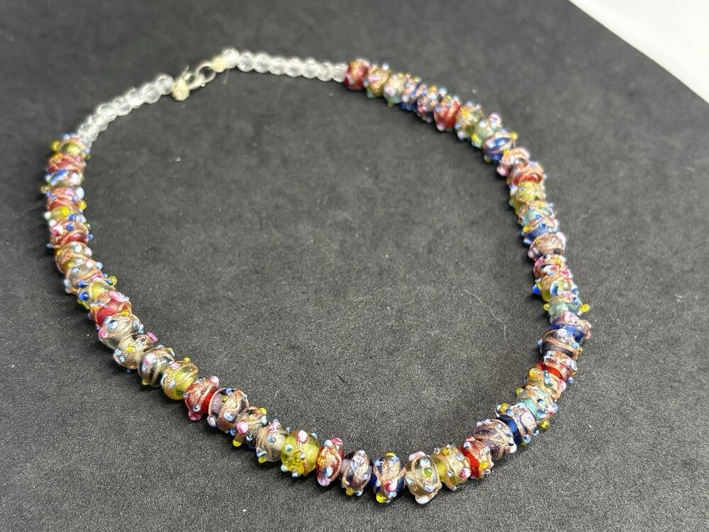 Vintage Italian Wedding Cake Venetian Murano Multicolor Bead Choker Necklace